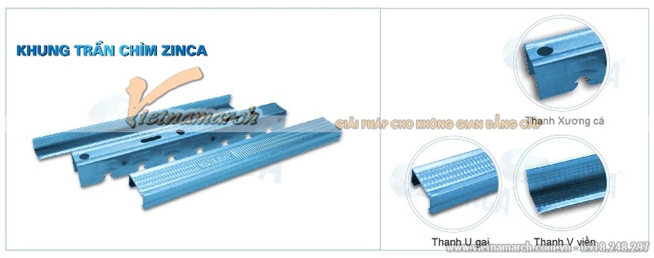 Khung trần chìm ZINCA Pro mạ resin xanh chống gỉ